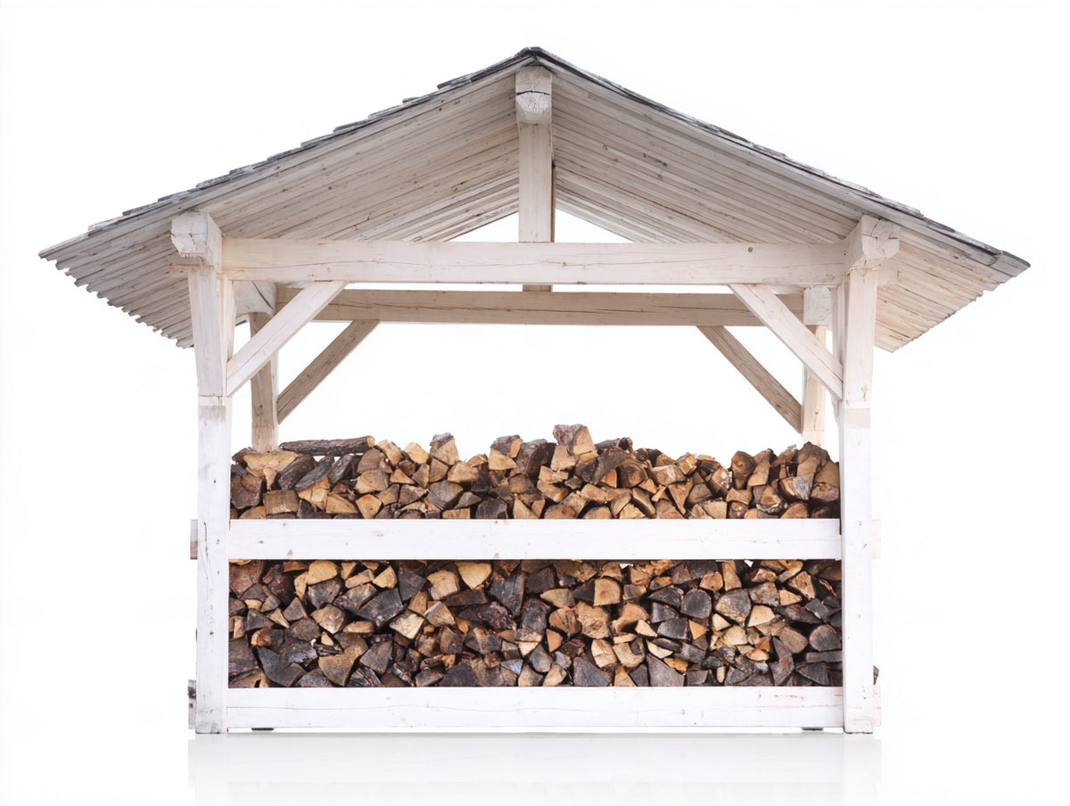 Abri à bûches - Bois massif - 200 x 85 x 210 cm - Blanc-Bois naturel - Style rustique