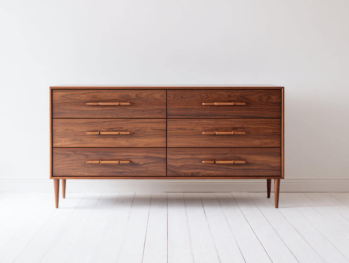 Commode - Bois - 134 x 45 x 82 cm - Noyer foncé - Style moderne rétro