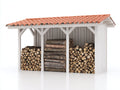 Abri à bûches - Bois-Terre cuite - 300 x 90 x 220 cm - Blanc-Terracotta - Style méditerranéen
