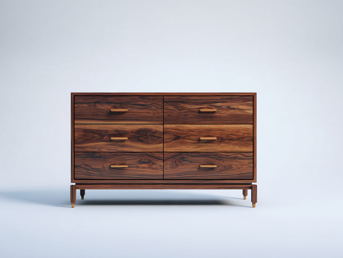 Commode - Bois - 130 x 45 x 82 cm - Noyer foncé - Style moderne rétro