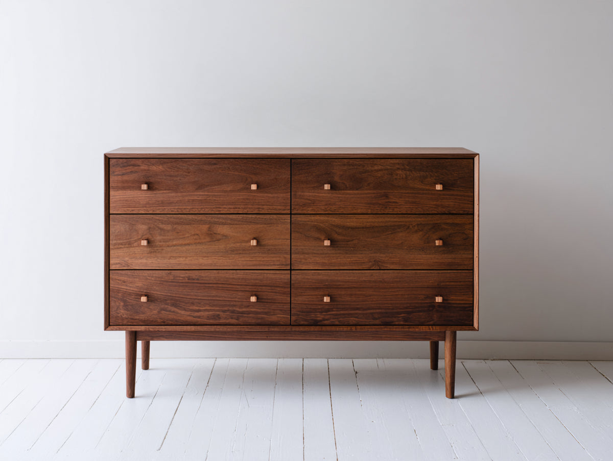 Commode - Bois - 132 x 45 x 84 cm - Noyer foncé - Style moderne rétro