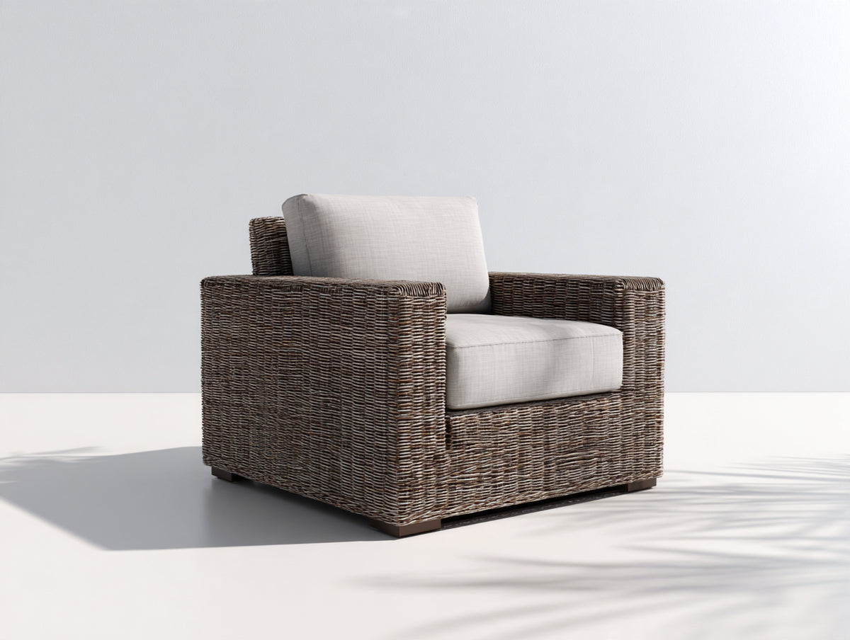 Fauteuil de jardin - Rotin-Bois-Tissu - 91 x 87 x 79 cm - Brun-Beige - Style rustique contemporain