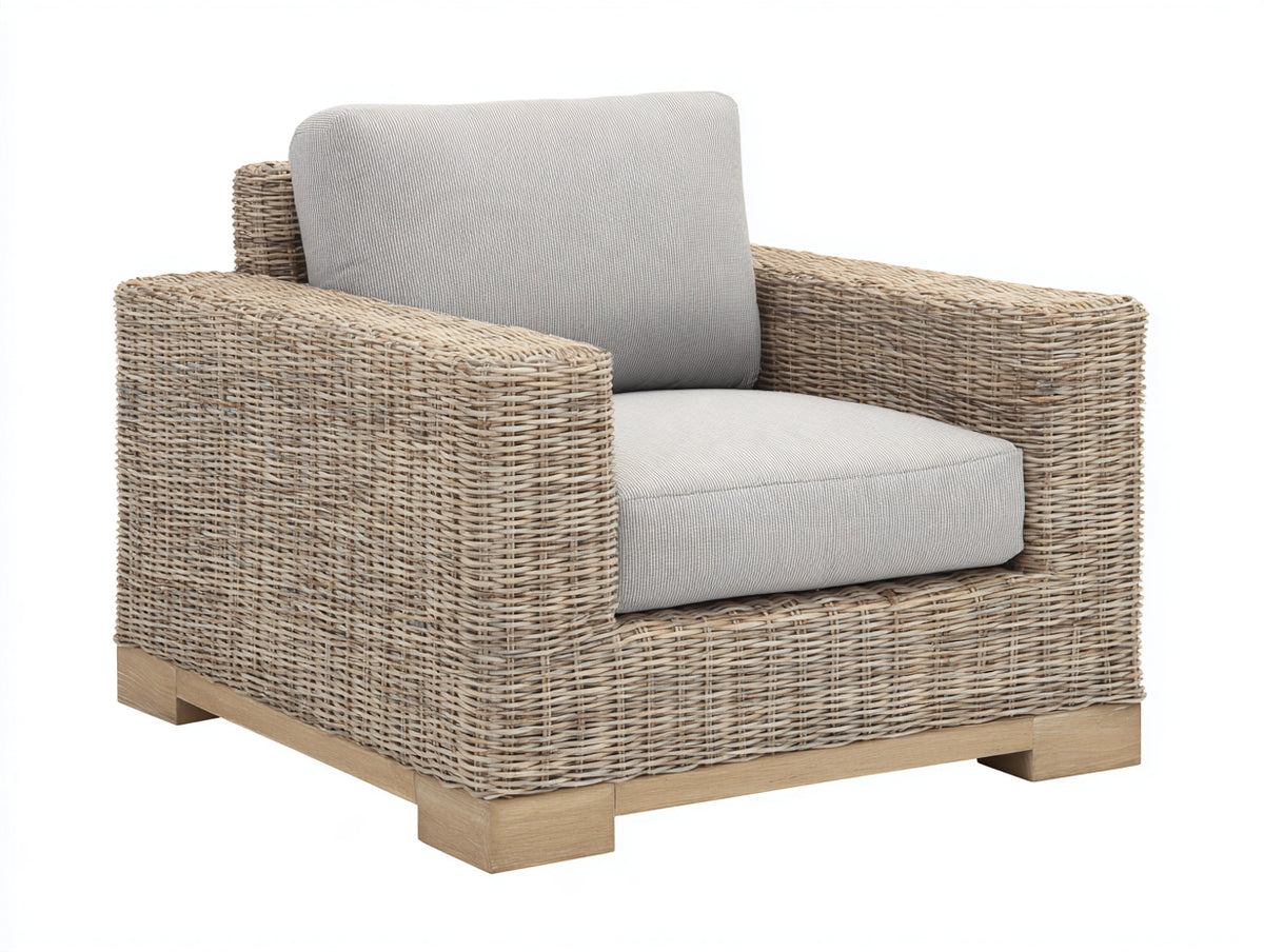 Fauteuil de jardin - Rotin-Bois-Tissu - 90 x 86 x 80 cm - Naturel-Beige - Style contemporain