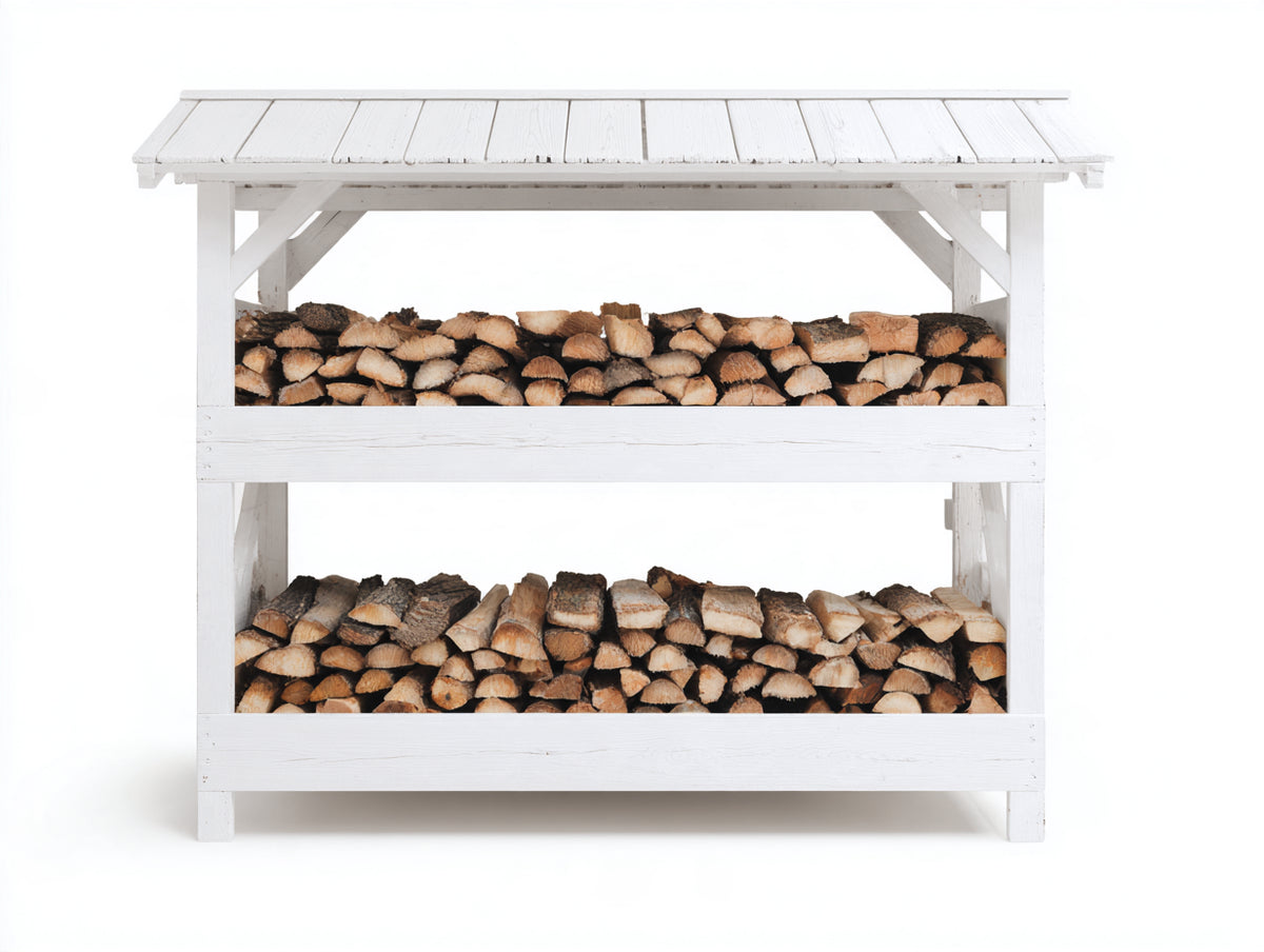 Abri à bûches - Bois massif - 170 x 70 x 175 cm - Blanc - Style rustique