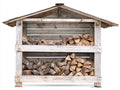 Abri à bûches - Bois massif - 180 x 70 x 180 cm - Blanc vieilli-Bois naturel - Style rustique