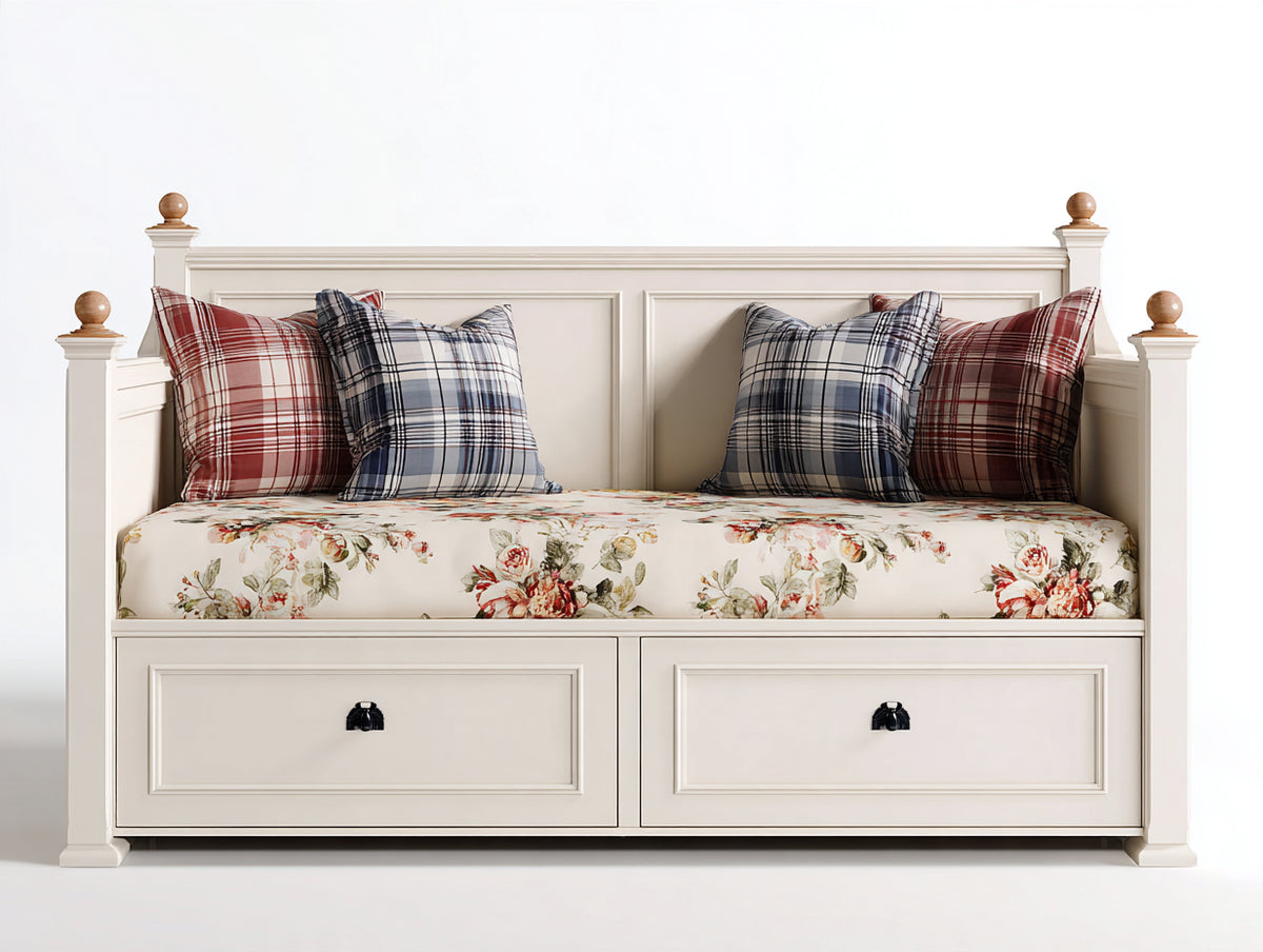 Canapé lit - Bois-MDF - 208 x 105 x 112 cm - Blanc - Style classique champêtre