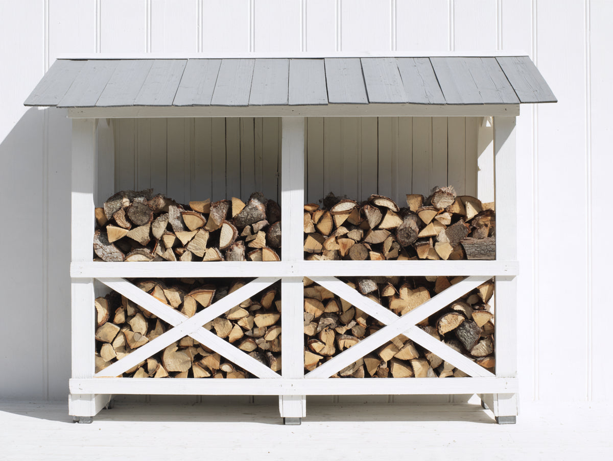 Abri à bûches - Bois massif - 180 x 70 x 175 cm - Blanc-Gris - Style campagne