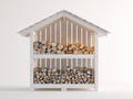 Abri à bûches - Bois massif - 155 x 75 x 185 cm - Blanc-Bois naturel - Style chalet