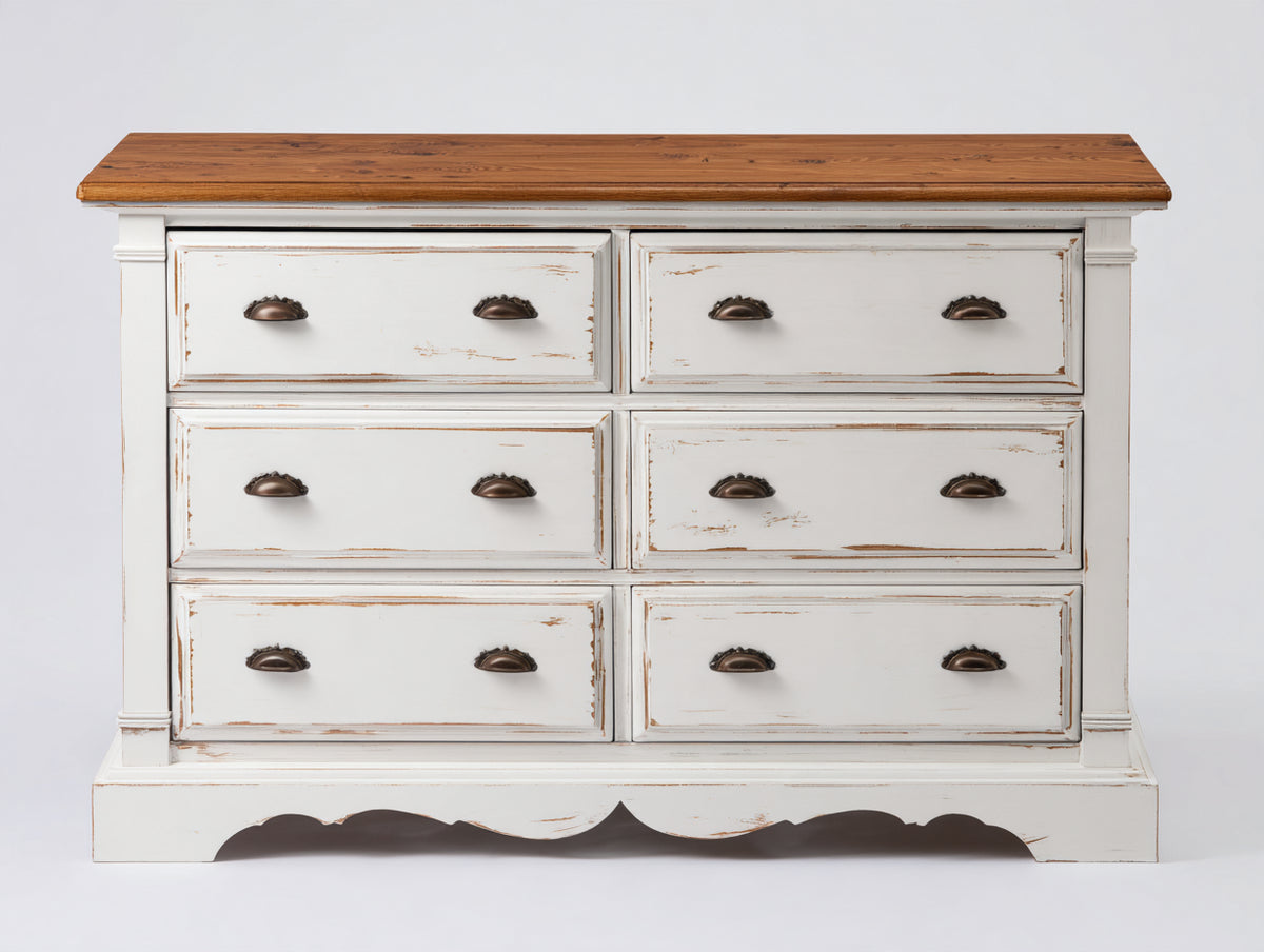 Commode - Bois - MDF - 120 x 45 x 90 cm - Blanc-Bois naturel - Style campagne vintage