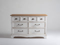 Commode - Bois - MDF - 126 x 44 x 84 cm - Blanc-Bois naturel - Style campagne vintage